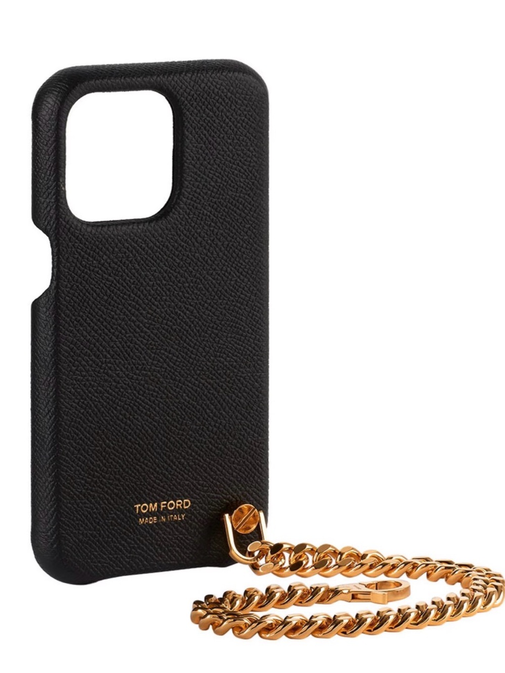 Tom Ford Black Leather Phone Case with Gold Chain For IPhone 12Pro